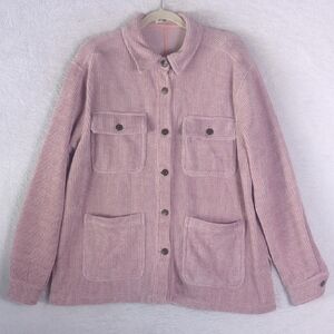 In Loom Womens Pastel Pink Corduroy Oversized‎ Pocket Shacket Jacket Size S
